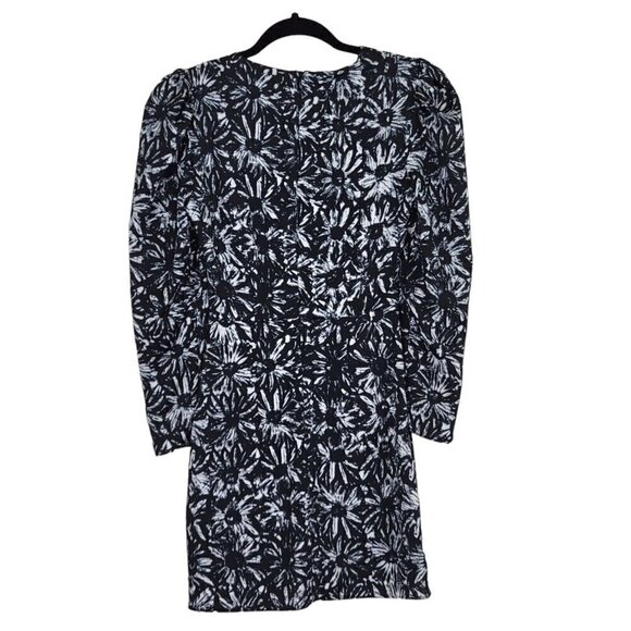 TopShop Ruched Mini Dress Sz 2 Black White Back Zip 3/4 Sleeve Monochrome DaisyX - Picture 5 of 12